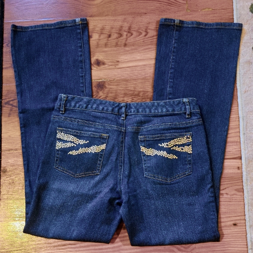 Women's Michael Kors Dark JEANS with Gold Embellished Pockets